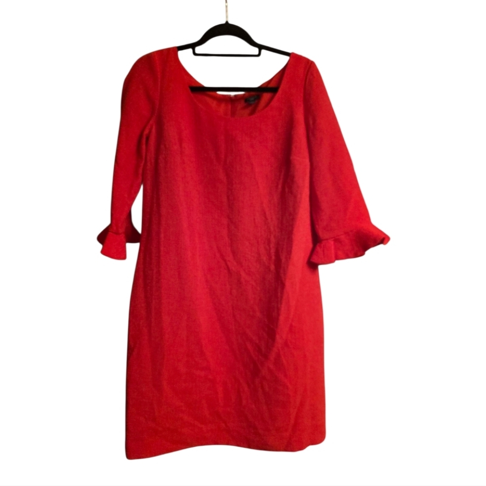 ANN TAYLOR Red Textured Bell Sleeve Dress‎ - Size 12P
